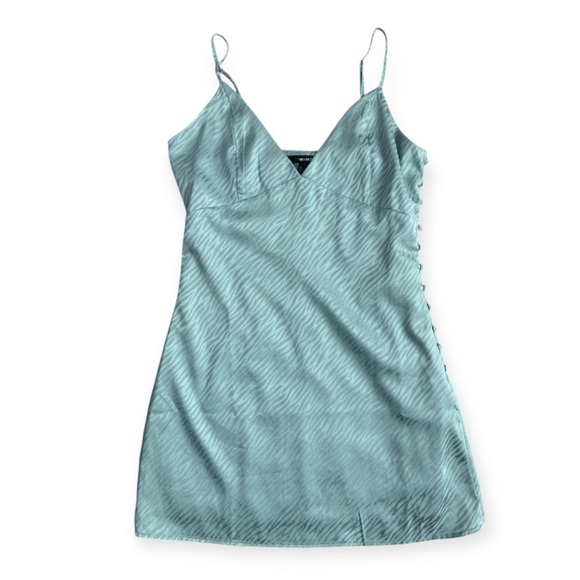 Teal Satin Mini Slip Dress - Picture 1 of 9